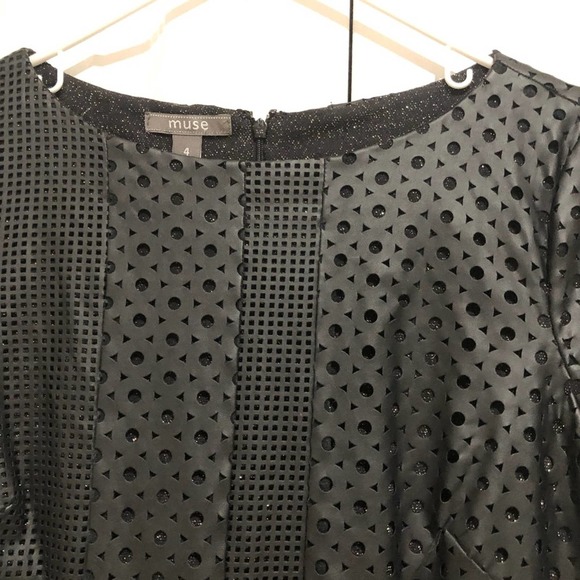 Muse sz 4 Black Perforated Faux Leather Sheath Dress - Picture 5 of 11